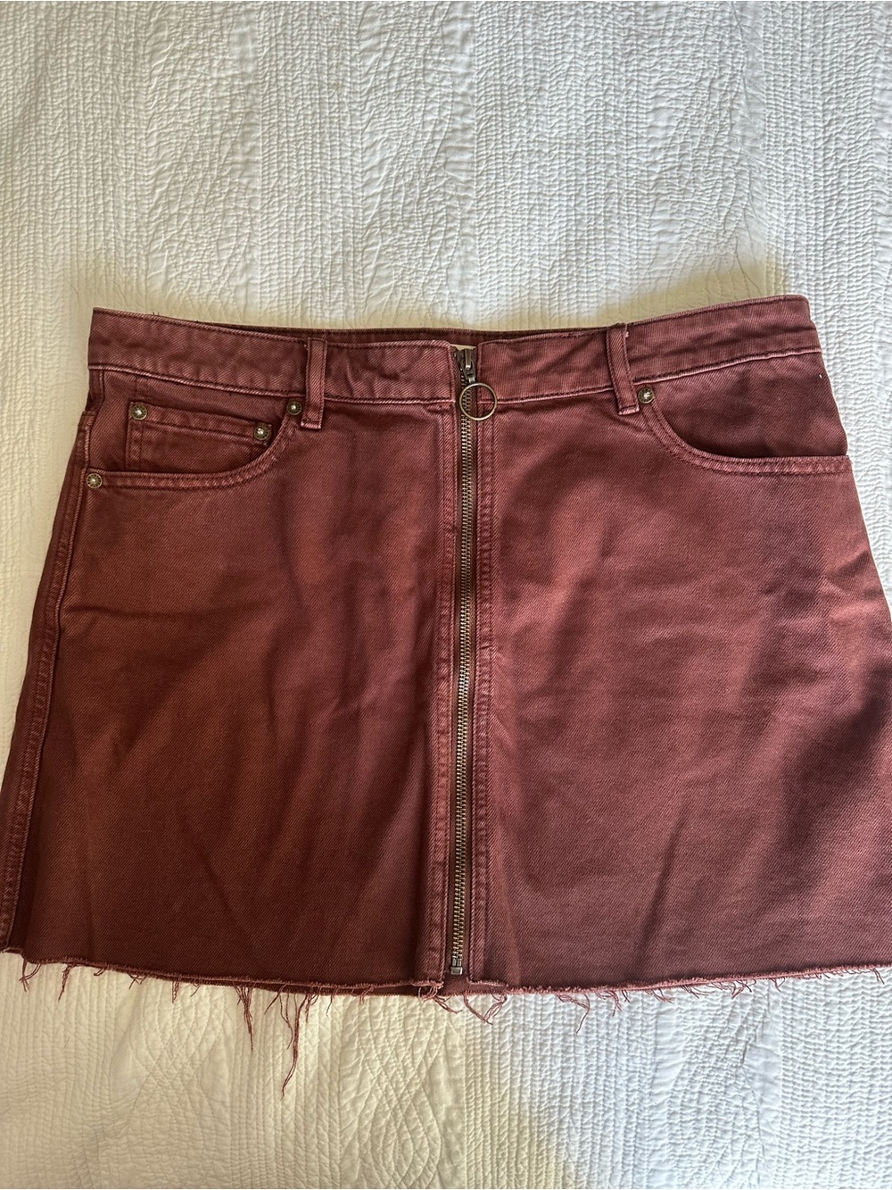 Free People Burgundy Zip-Front Mini Skirt